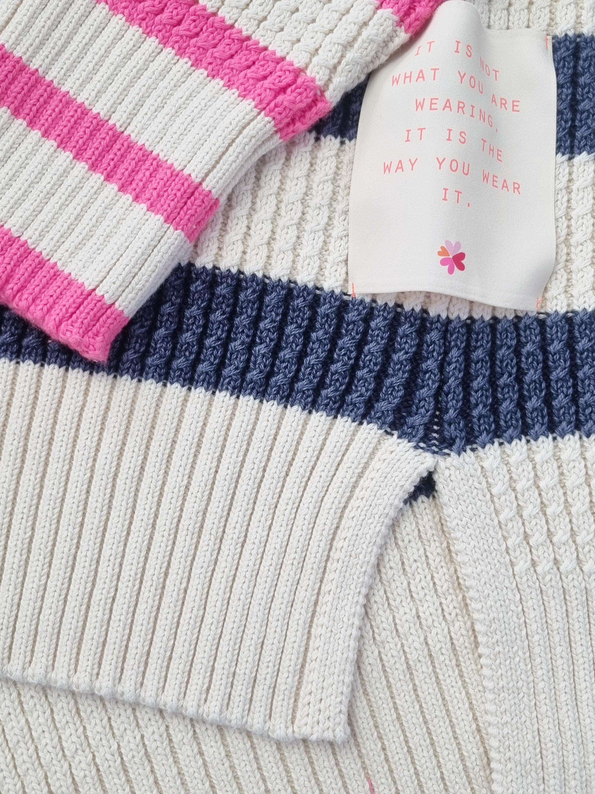Damen Strickpullover Zopfmuster in blockstreifen aus Baumwolle - DianaC