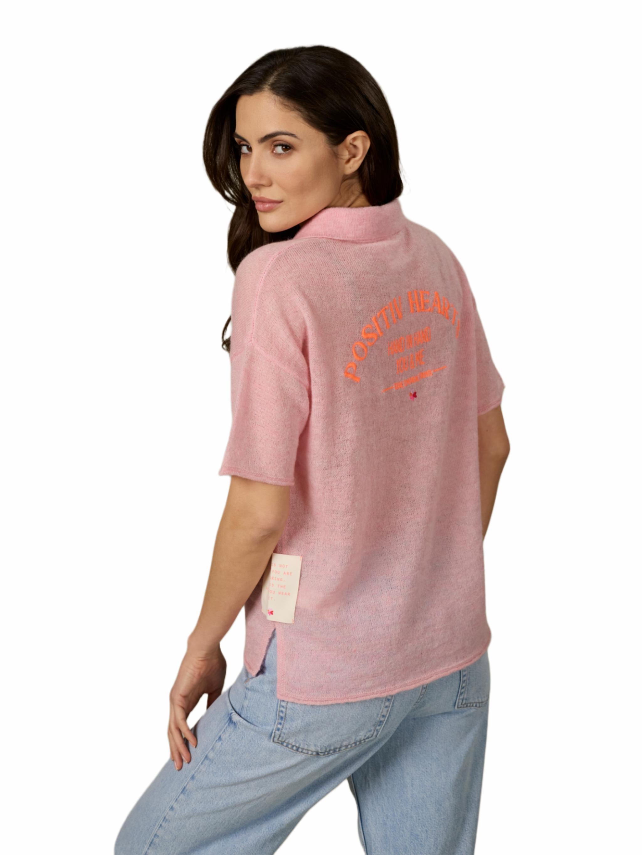 Damen Strickpoloshirt mit Stickerei aus Mohair-Woll-Mischung - DeliaC