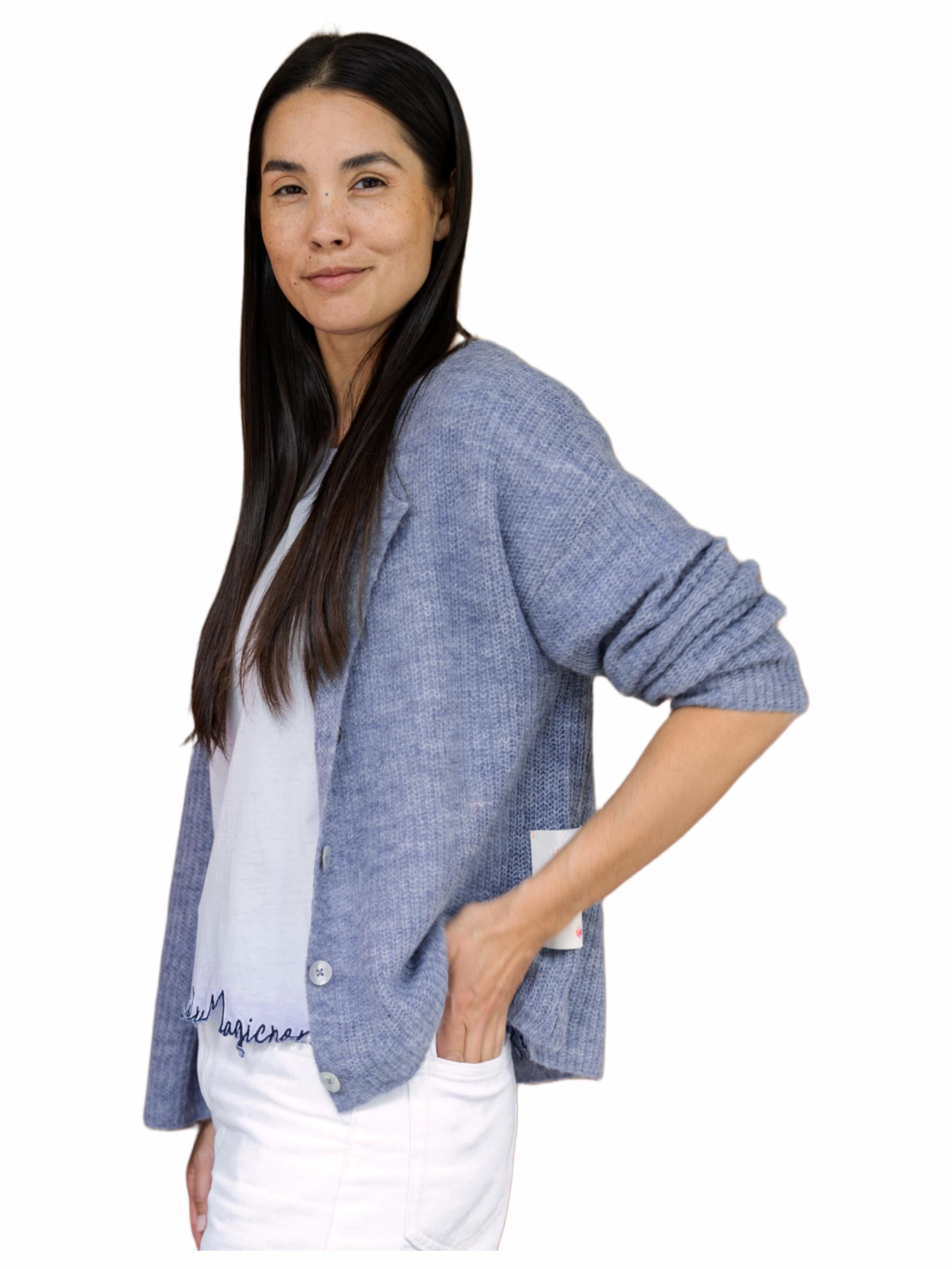 Damen Strickjacke leichte Rippe aus Alpaka-Woll-Mischung - BiancaC