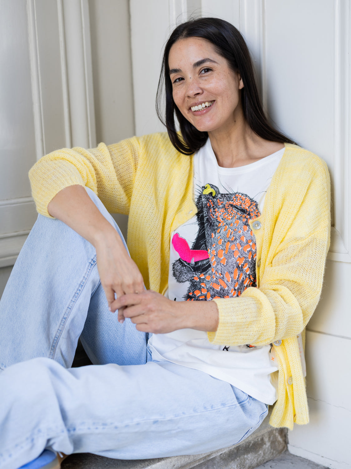 Leichte Strickjacke mit Herzblume