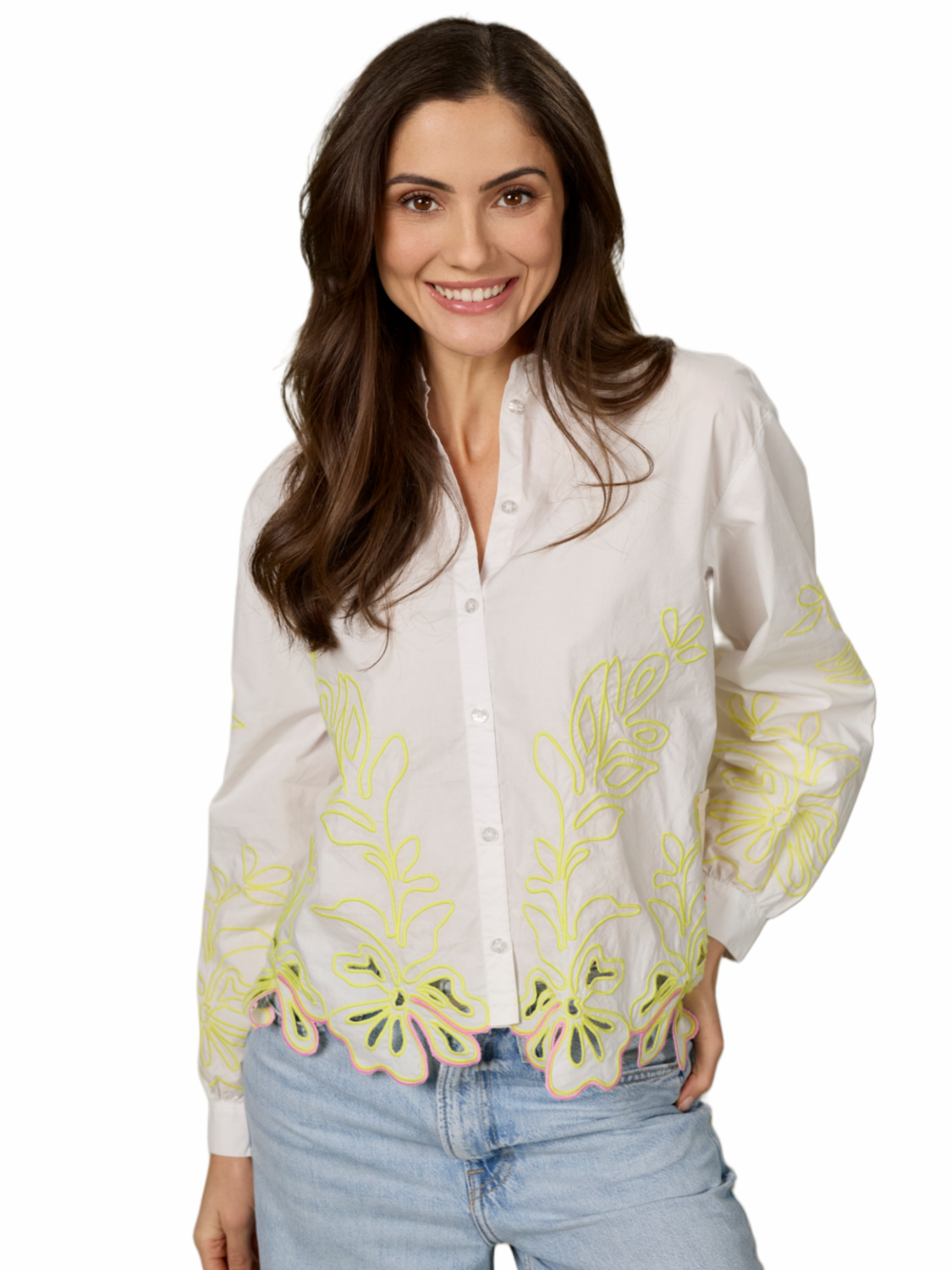 Damen Bluse mit floraler Stickerei aus Baumwolle - GraceC