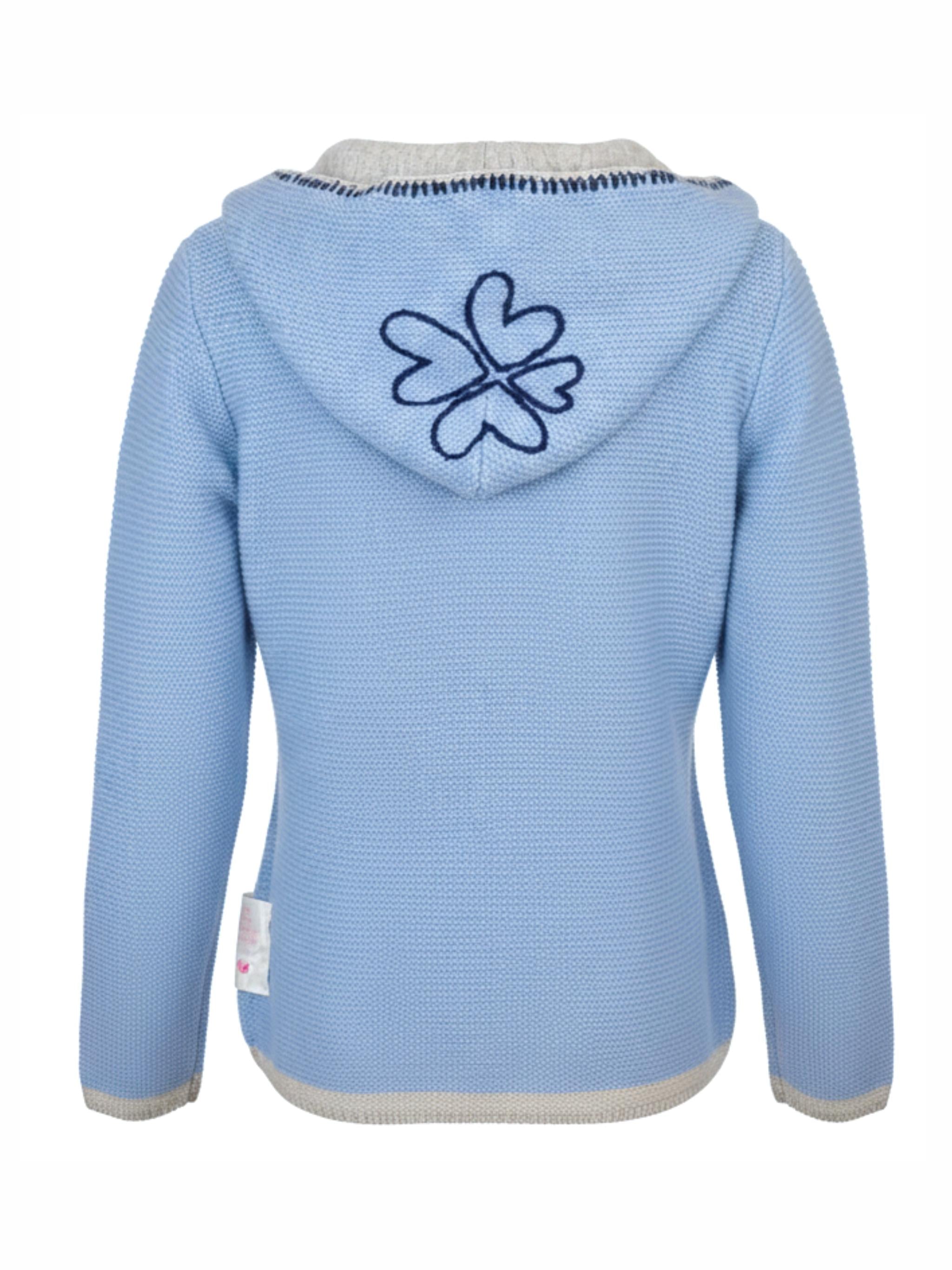 Cardigan with hood and heart flower embroidery