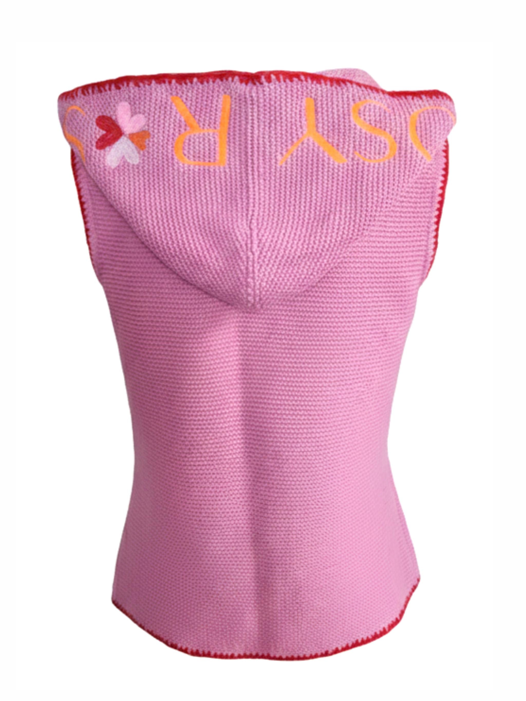 Knitted vest with hood and embroidery