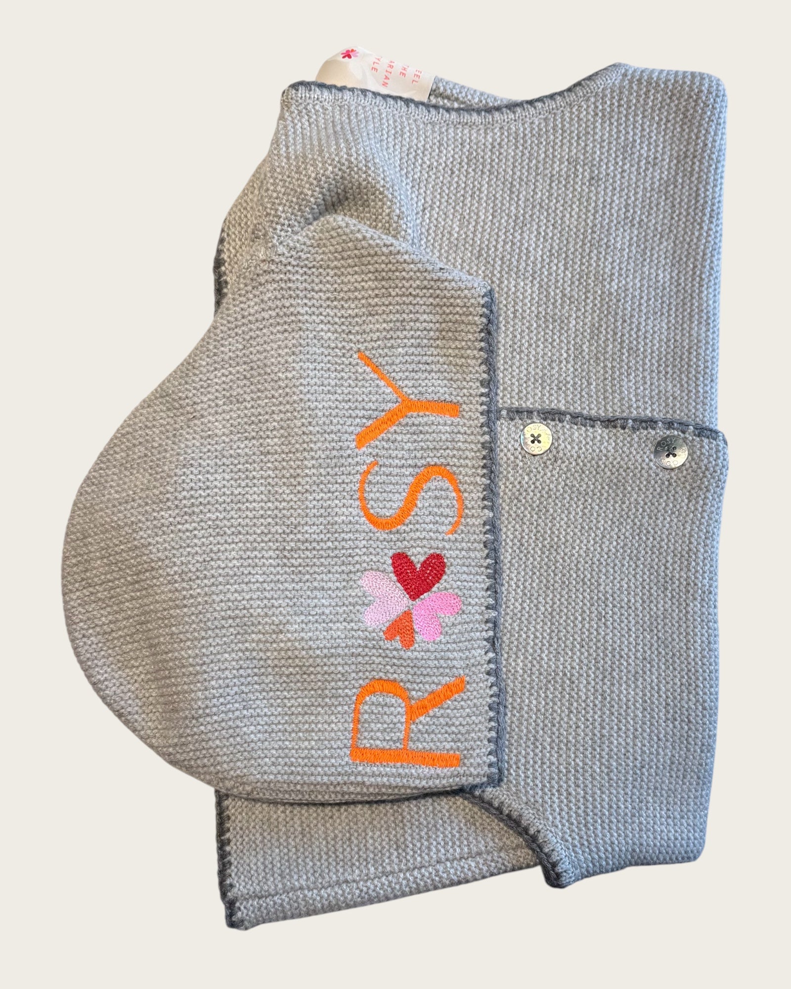 Strickweste mit Kapuze und Stickerei