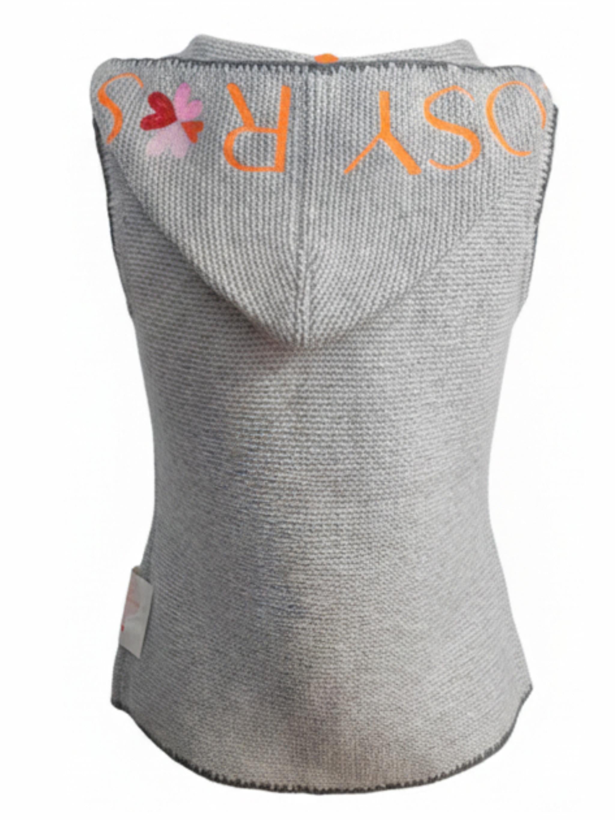 Knitted vest with hood and embroidery