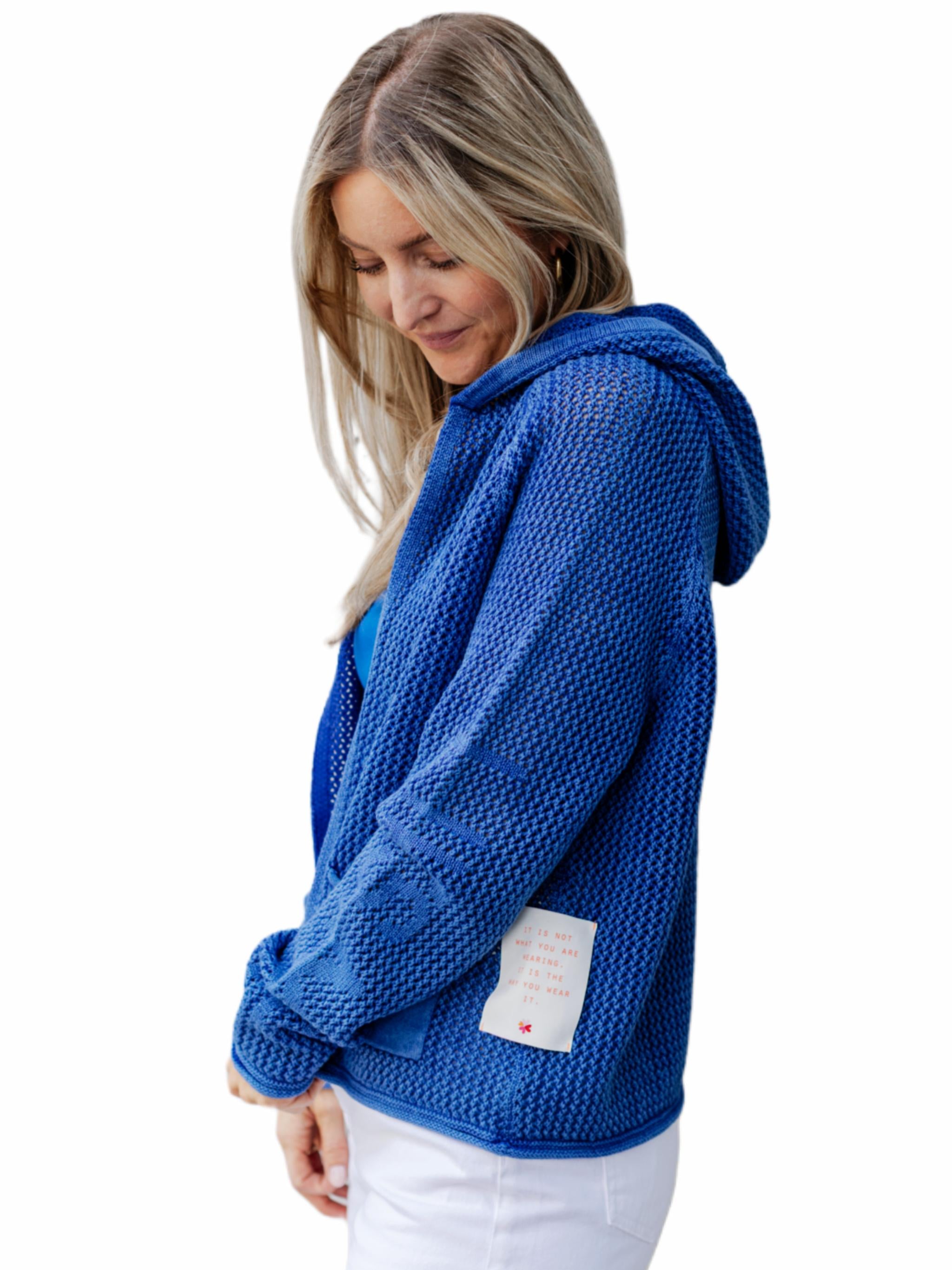 Damen Strickjacke aus Baumwolle mit Lochmuster - BlancaC