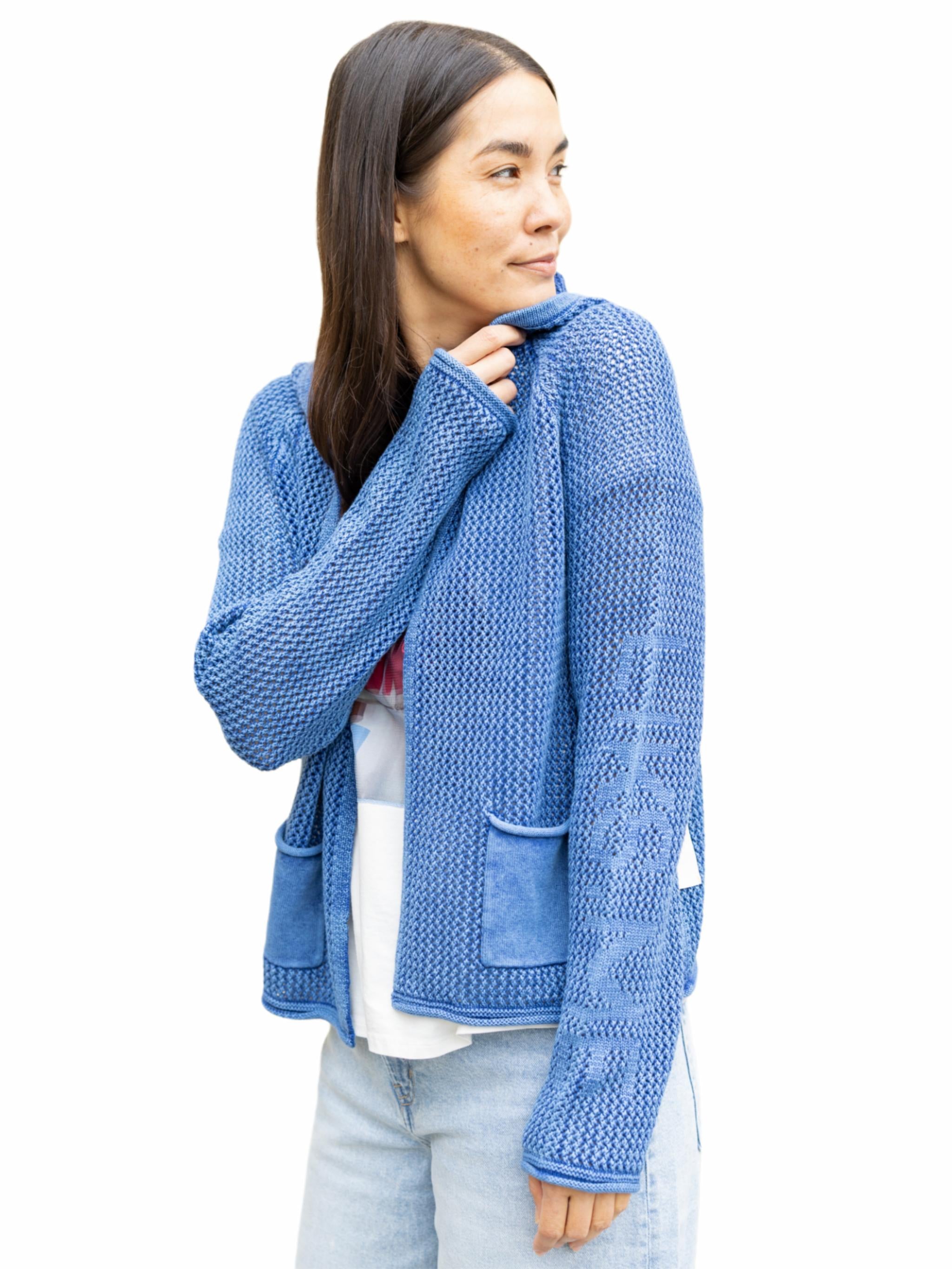 Strickjacke mit Kapuze im Lochmuster