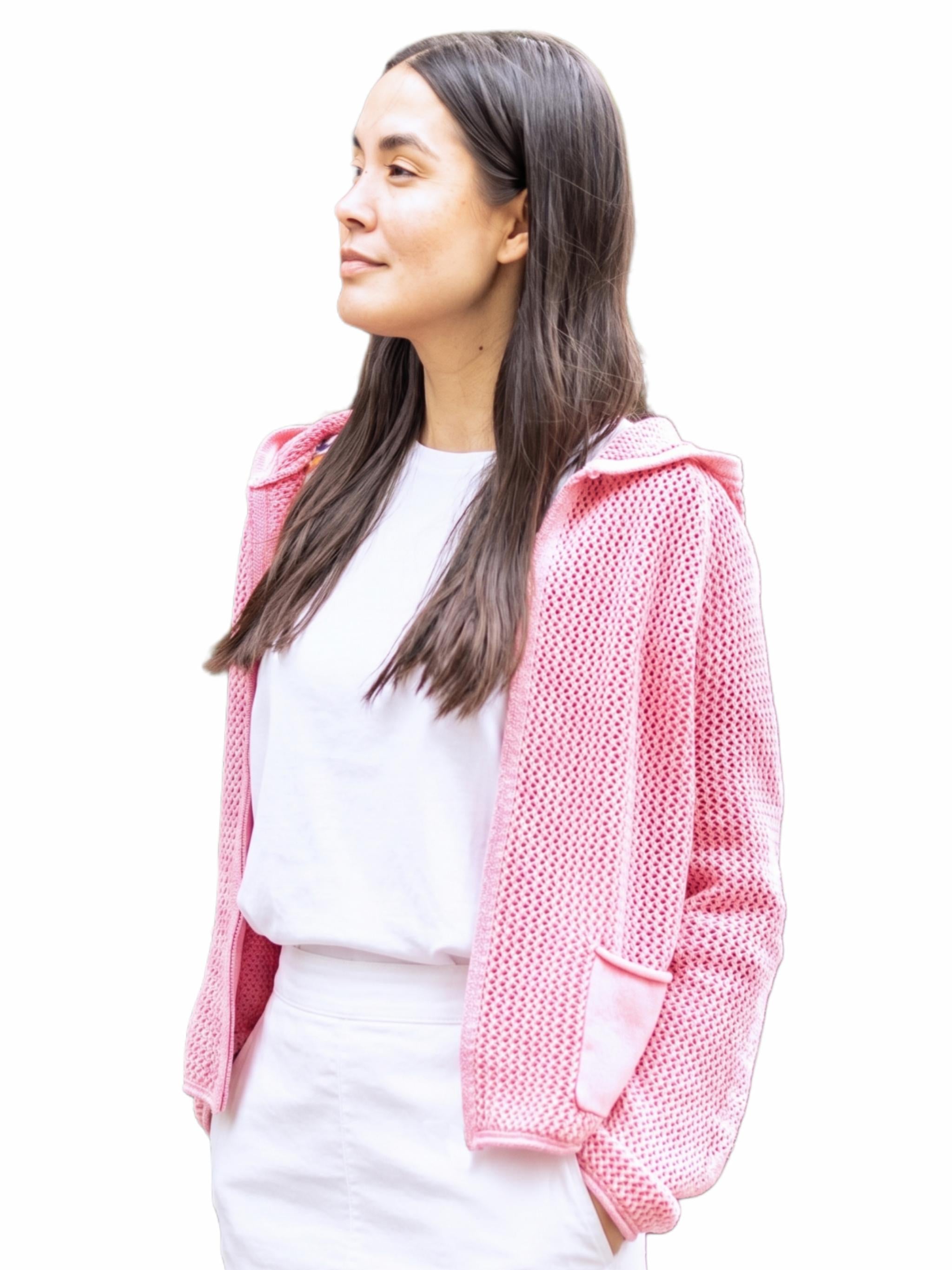 Damen Strickjacke aus Baumwolle mit Lochmuster - BlancaC