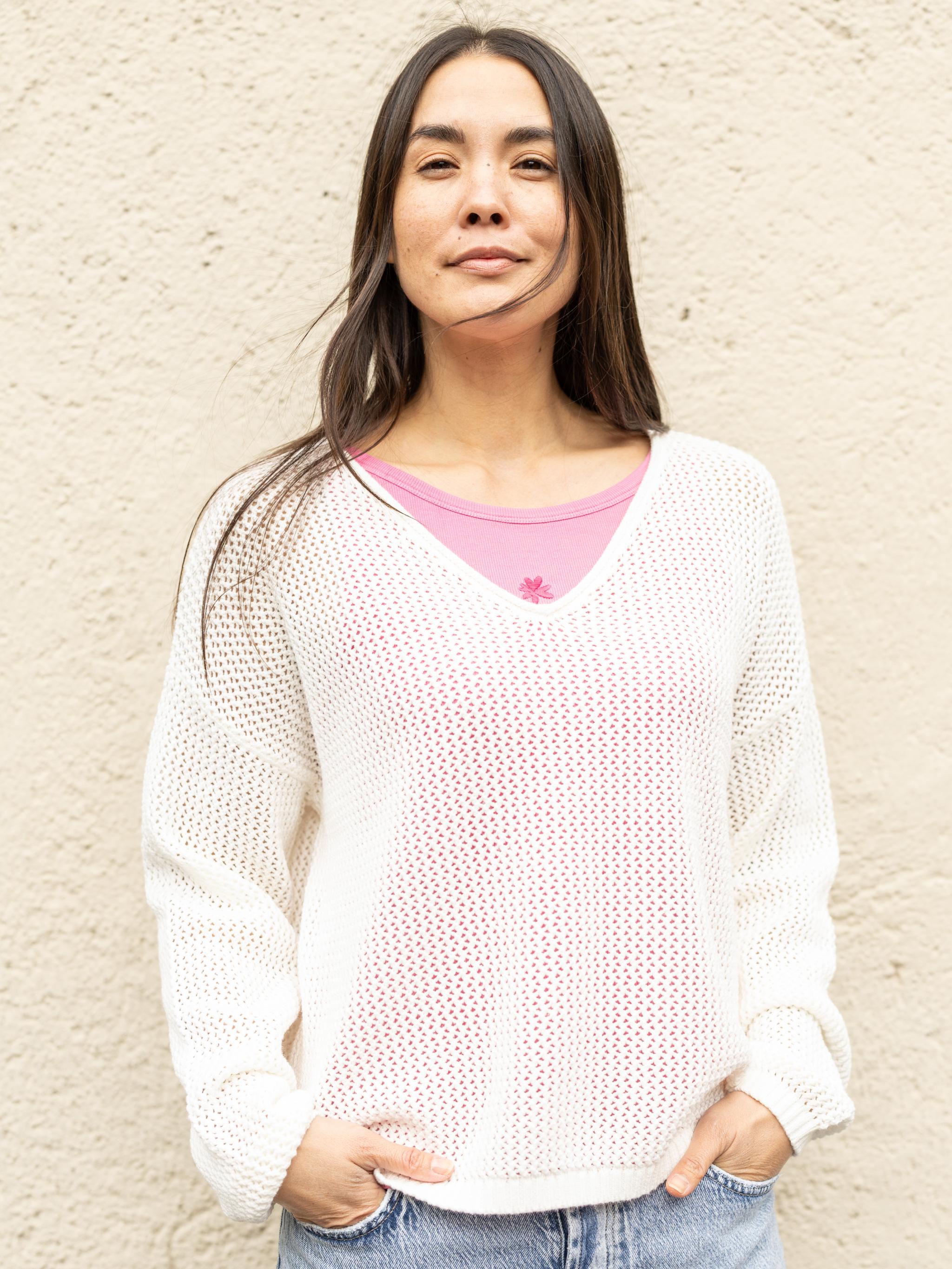 Strickpullover aus Baumwolle mit Lochmuster