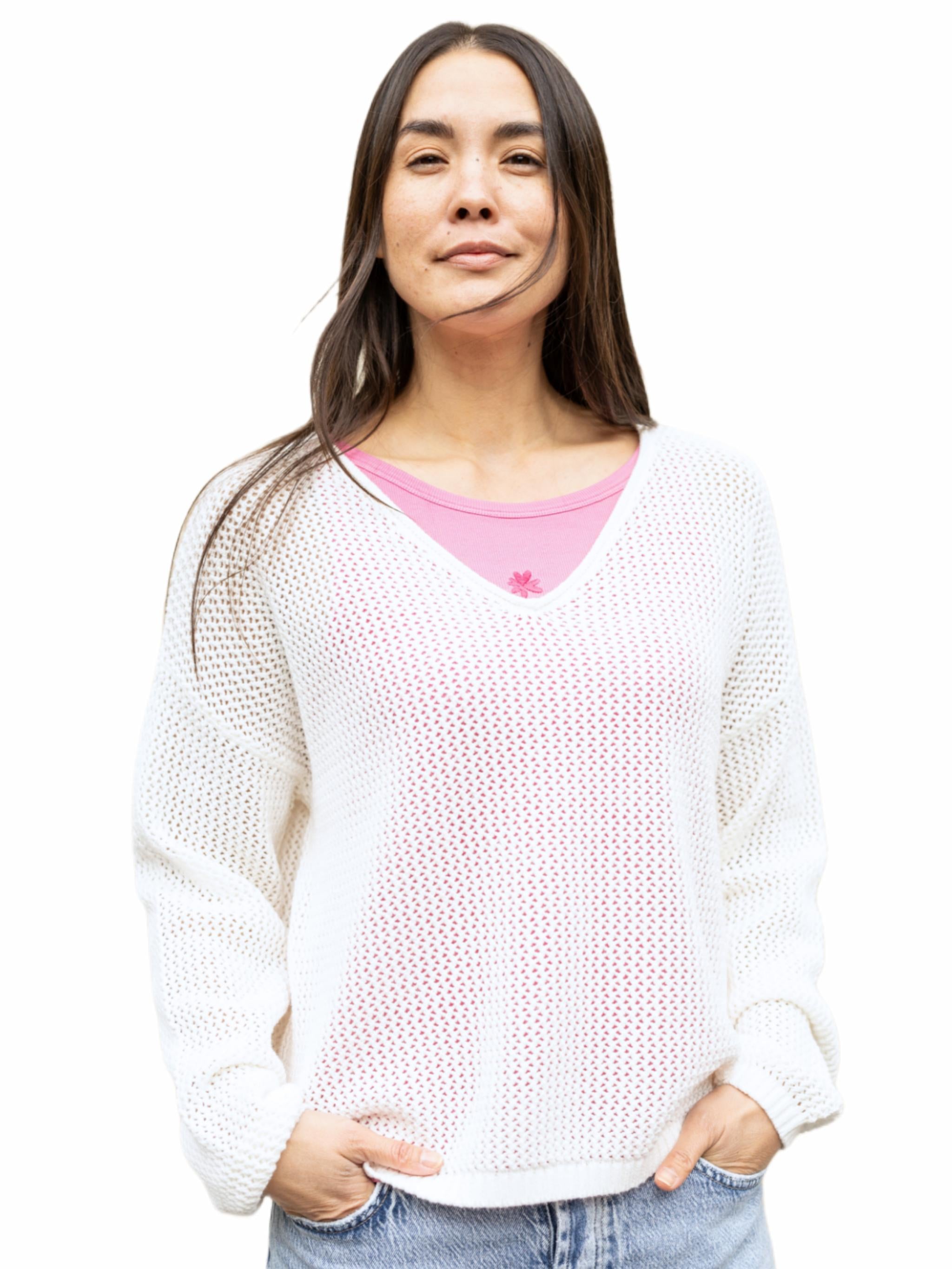 Damen Strickpullover aus Baumwolle mit Lochmuster - AlinaC