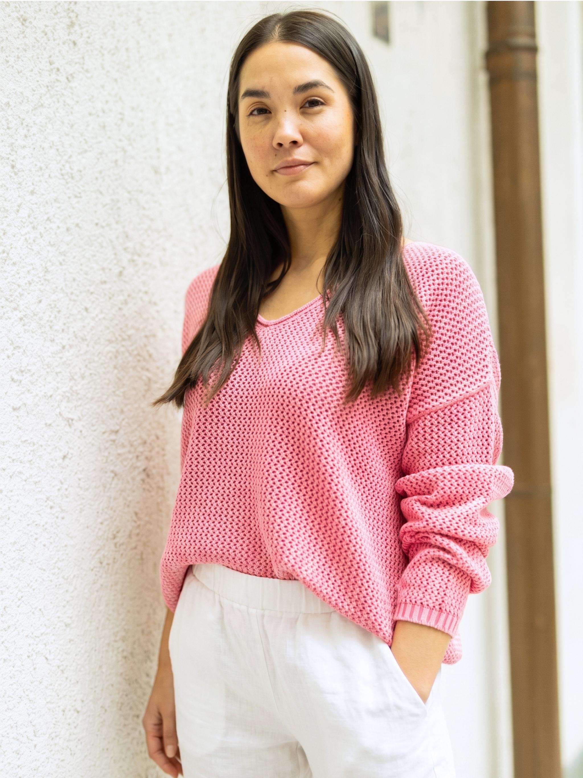 Damen Strickpullover aus Baumwolle mit Lochmuster - AlinaC