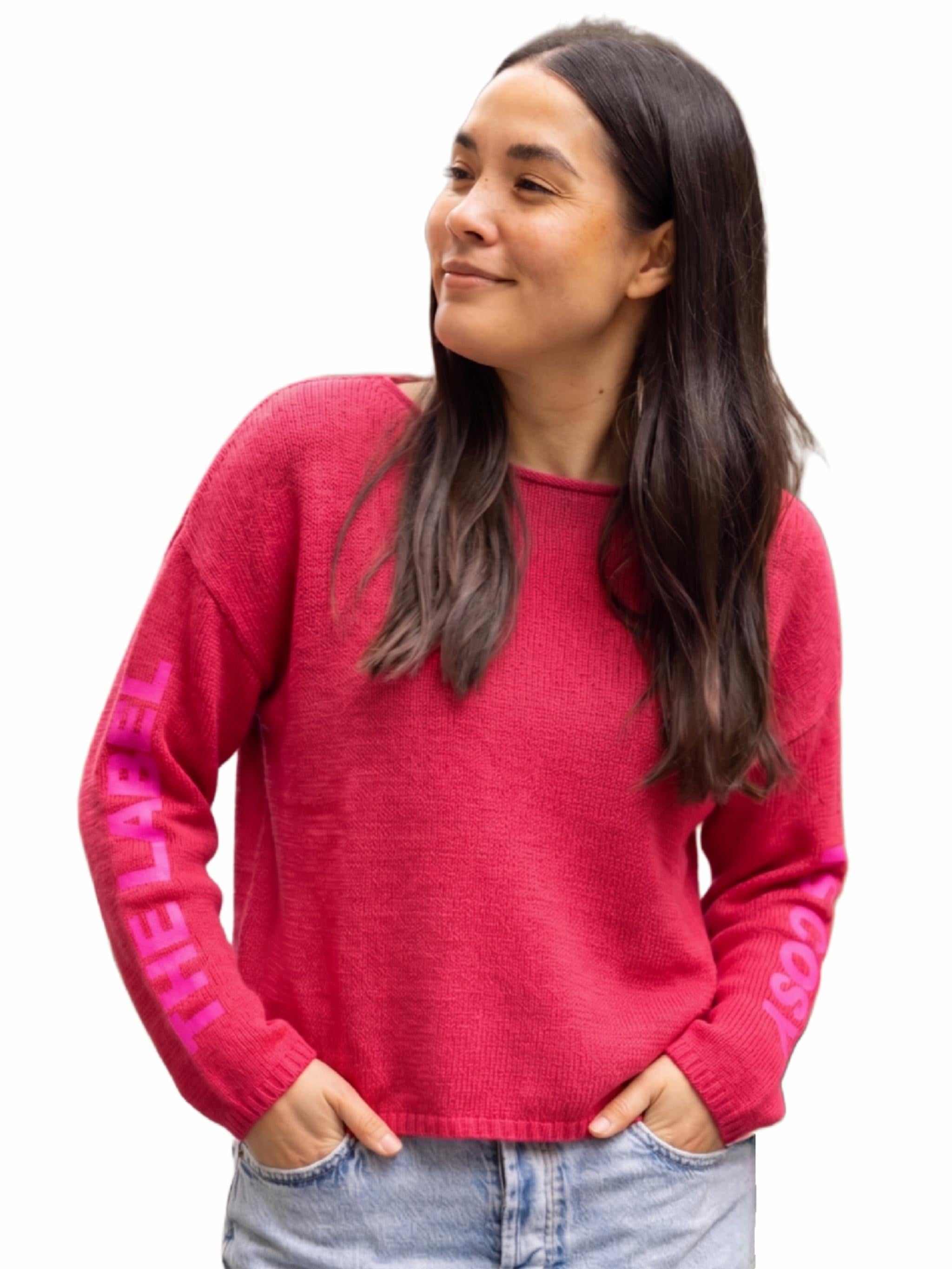 Damen Strickpullover Baumwolle Leinen mit Flockprint - BrittaC