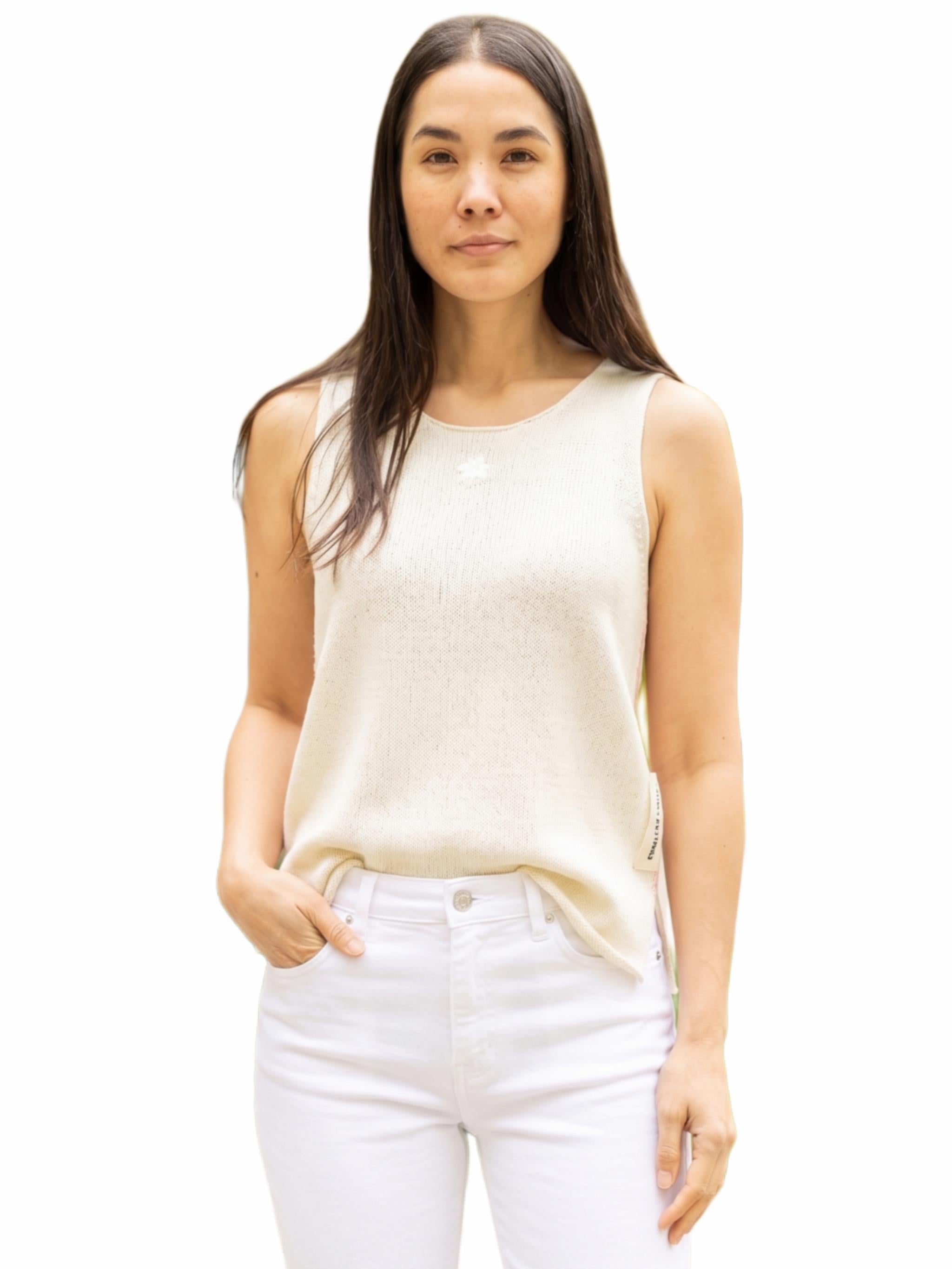 Damen Stricktop aus Baumwolle Leinen mit farbigem Flockprint - AuriC