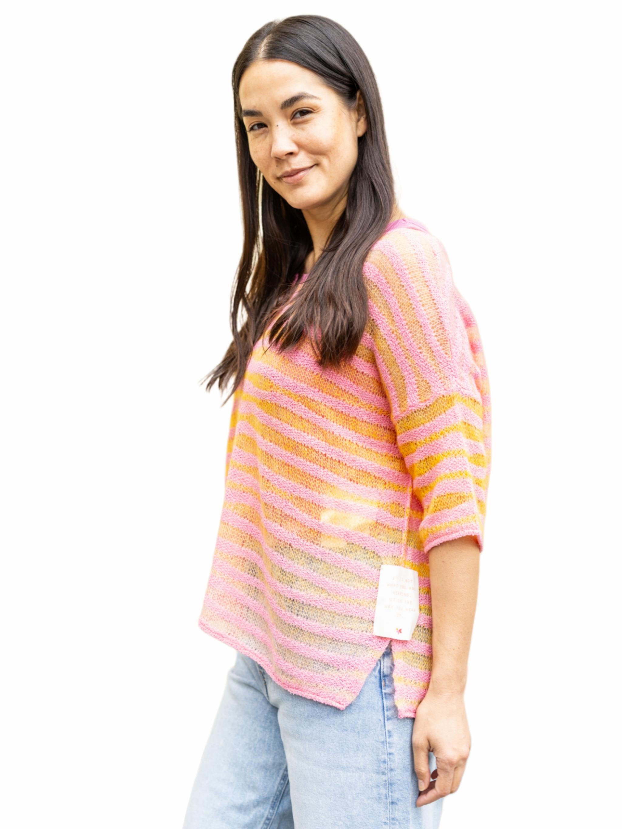 Oversize Strickpullover Mohair Baumwollmix gestreift - DanaC