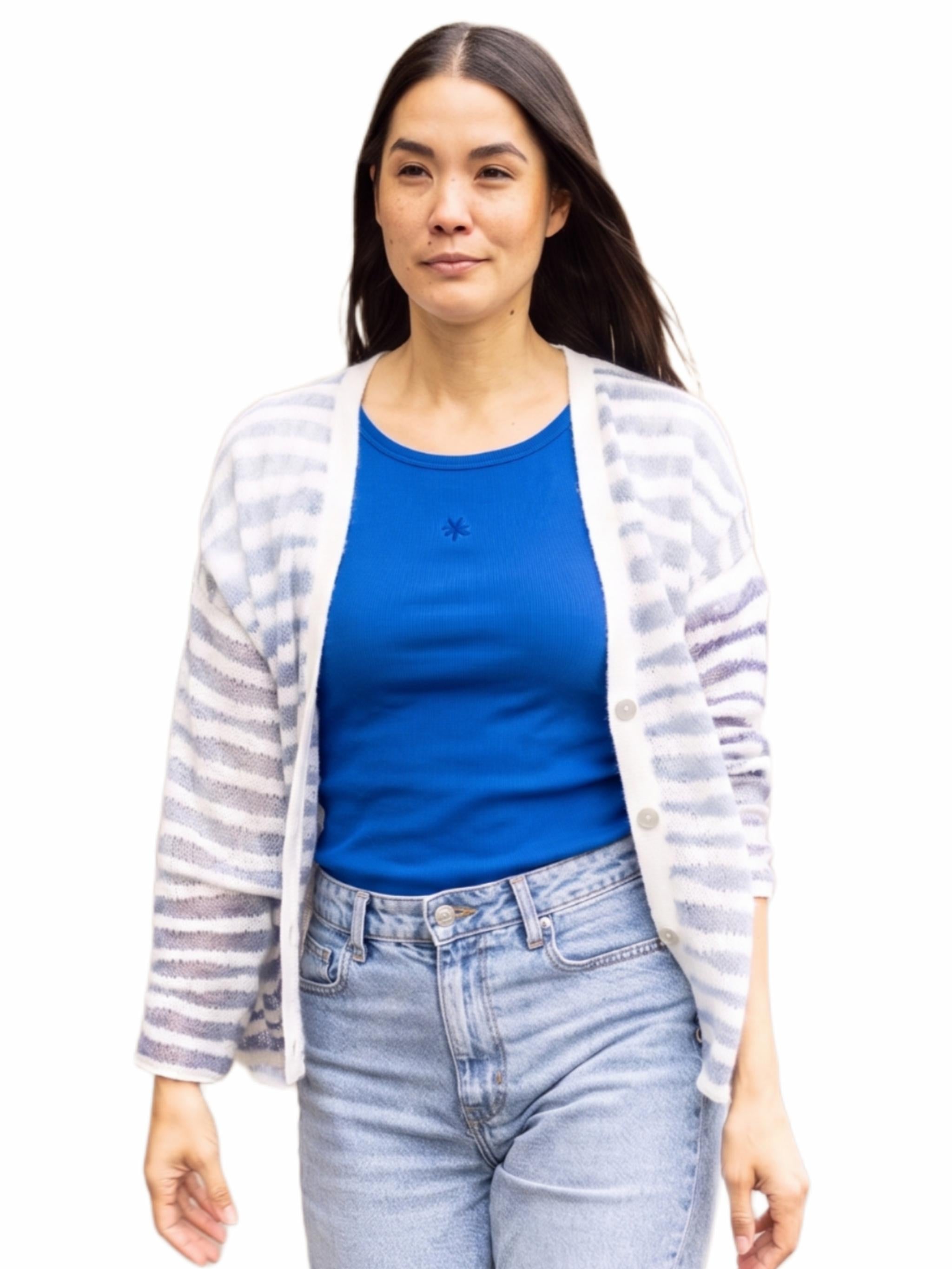 Oversize Cardigan Mohair Baumwollmix gestreift - DeltaC