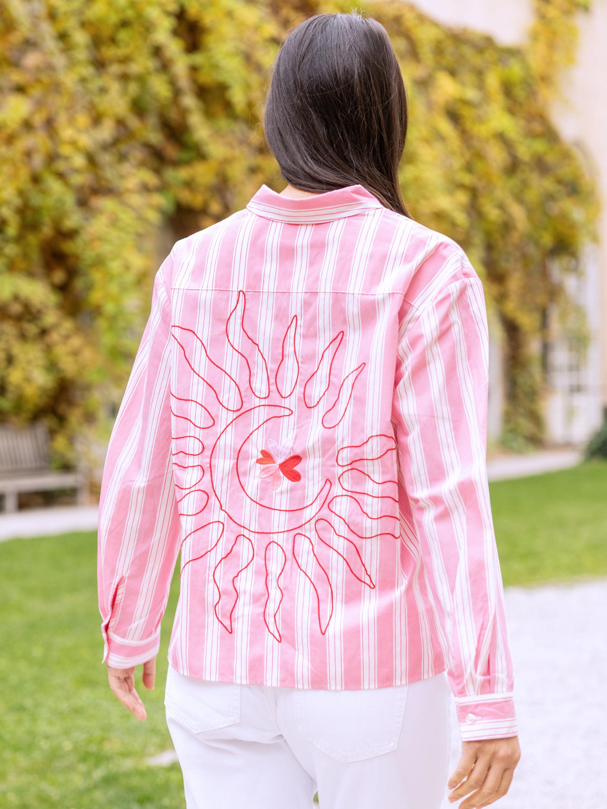Damen Bluse gestreift mit Sonnen Stickerei - GraceC