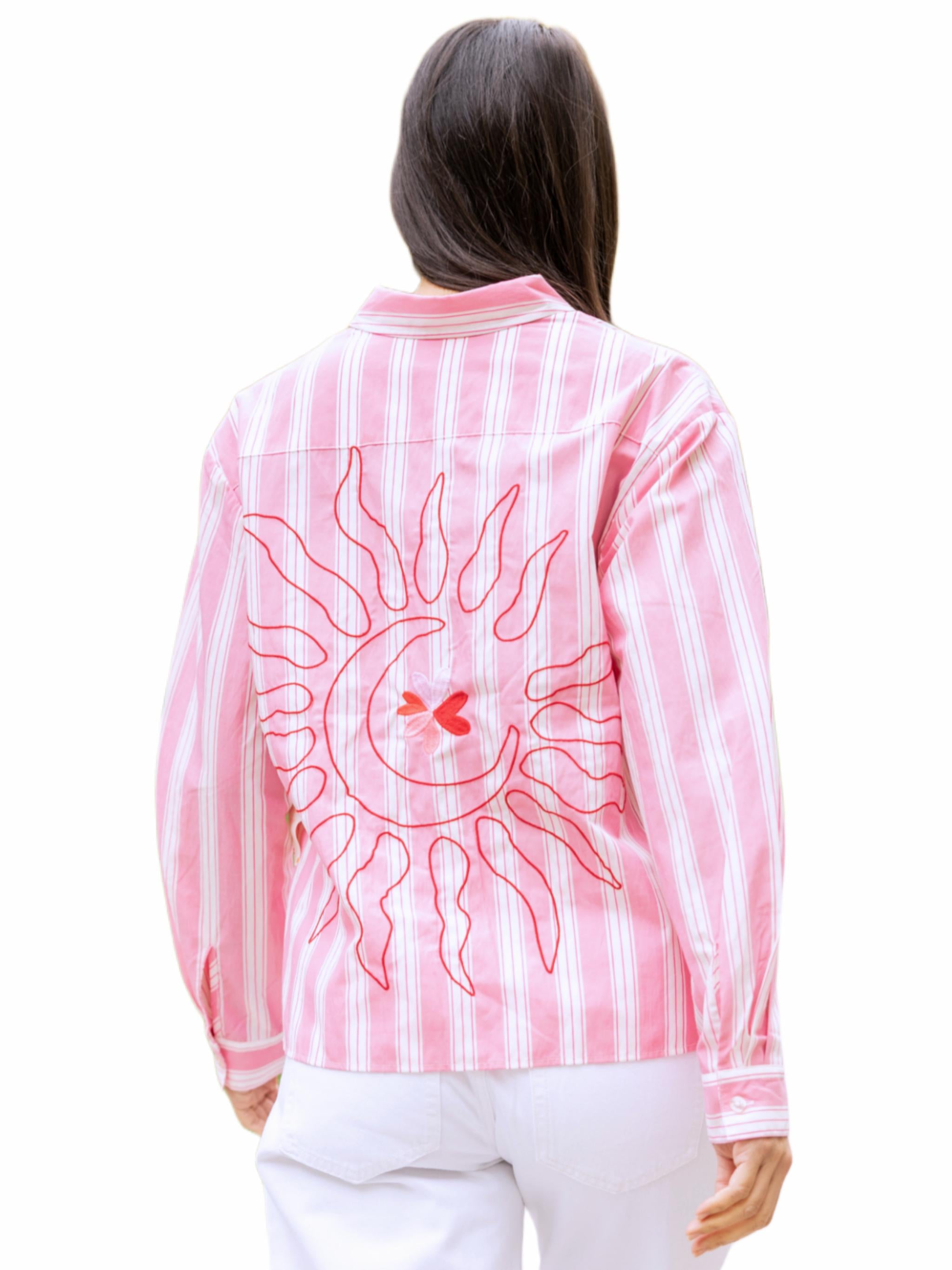 Damen Bluse gestreift mit Sonnen Stickerei - GraceC