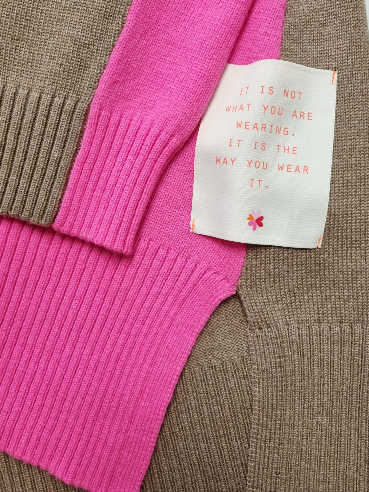 Damen Strickpullover mit color blocking Wolle-Kaschmir Mischung - AllyC