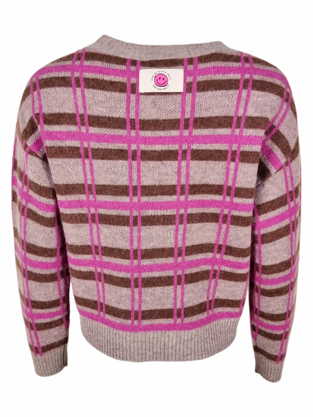 Damen Strickpullover im Karo Jacquard mit "Love" patch aus Woll-Alpaka Mischung - DelphineC
