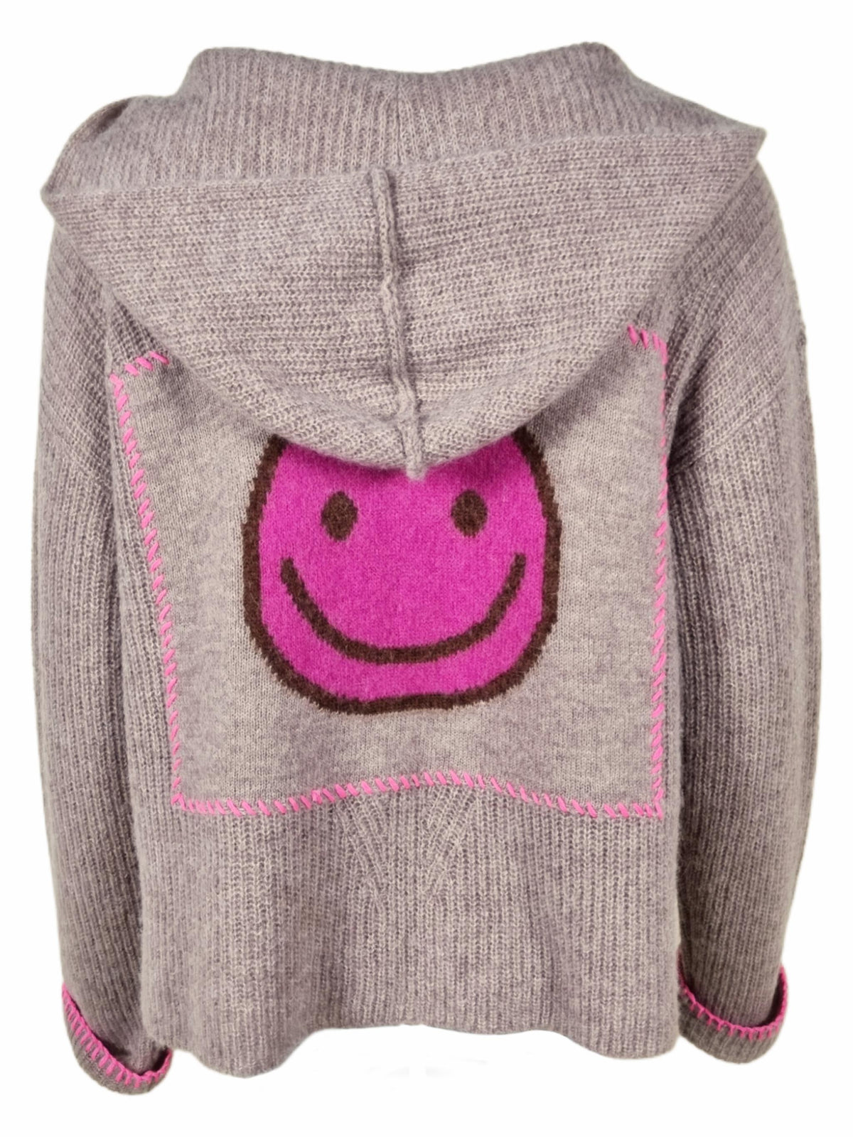 Damen Strickpullover mit Kapuze und Smilie Patch am Rücken aus Woll-Alpaka Mischung - DaisyC