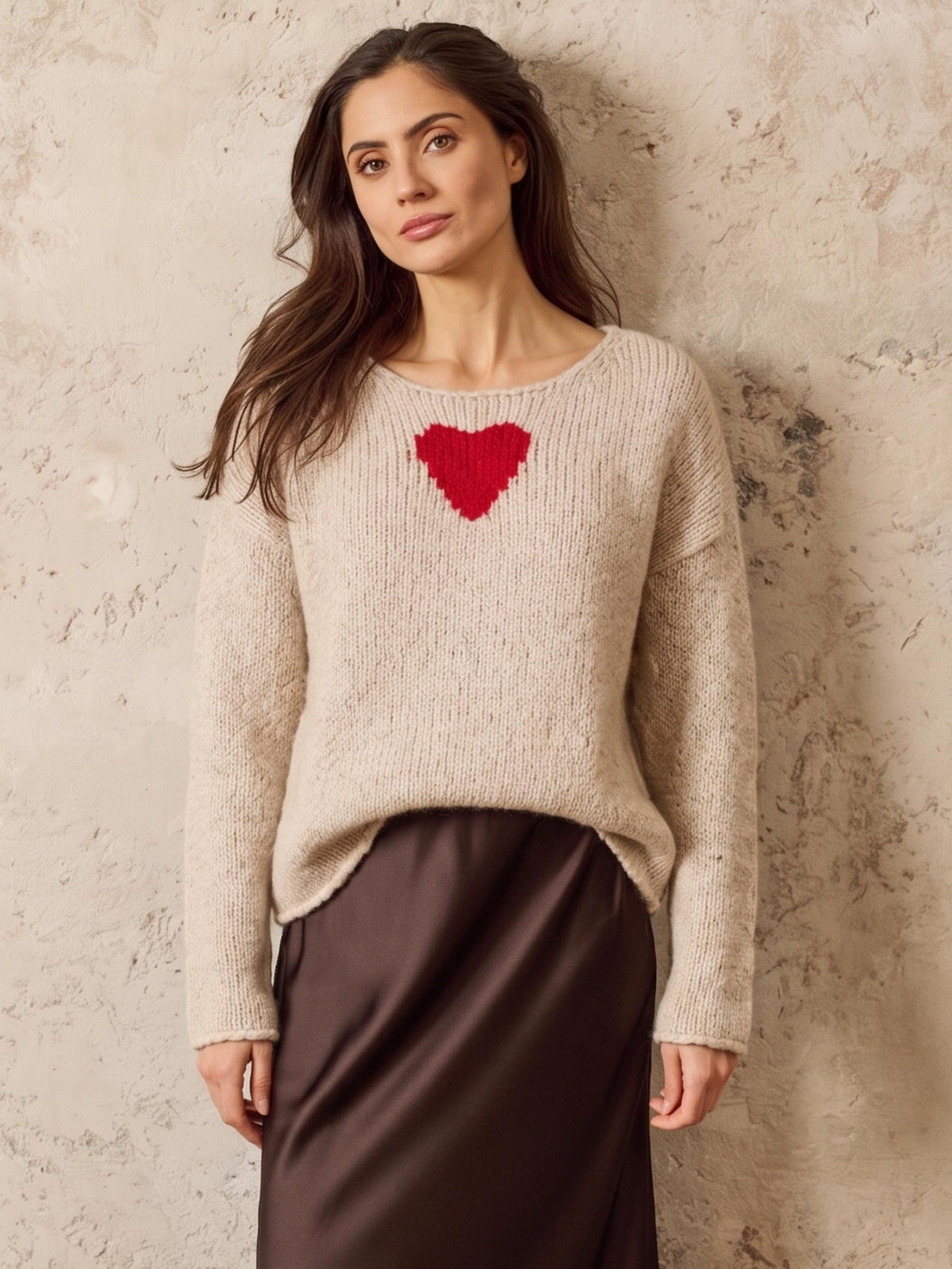 Damen Strickpullover mit Herzintarsie im Vorderteil aus Alpaka - Woll - Mischung - BrittaC