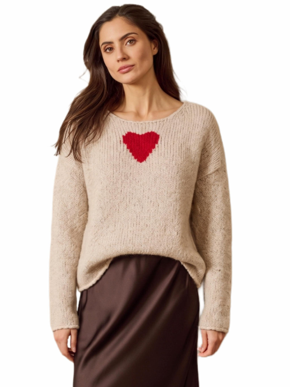 Damen Strickpullover mit Herzintarsie im Vorderteil aus Alpaka - Woll - Mischung - BrittaC