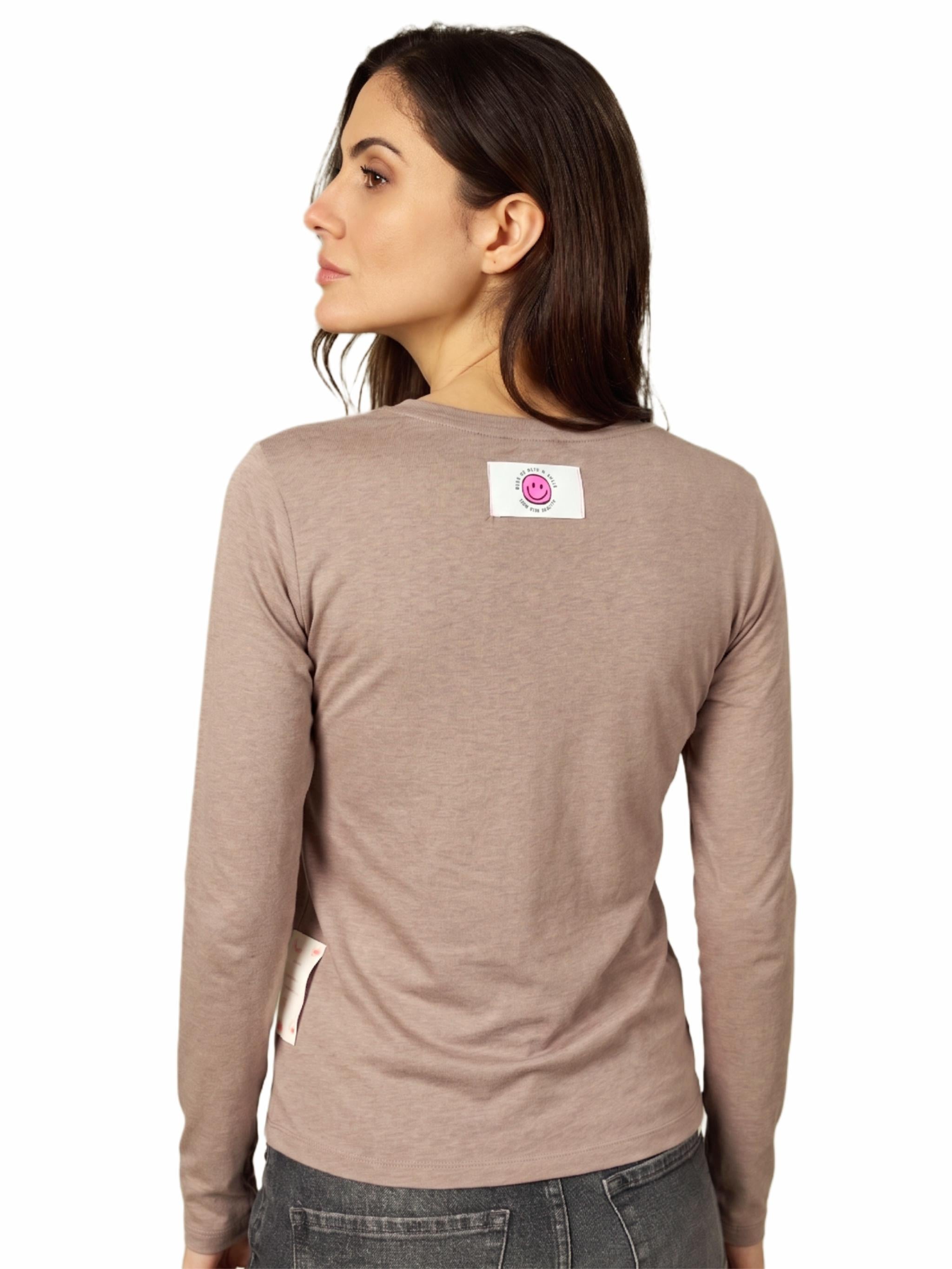 Damen Langarmshirt mit Flockprint aus Organic Cotton - Lyocell - Mischung - Pa