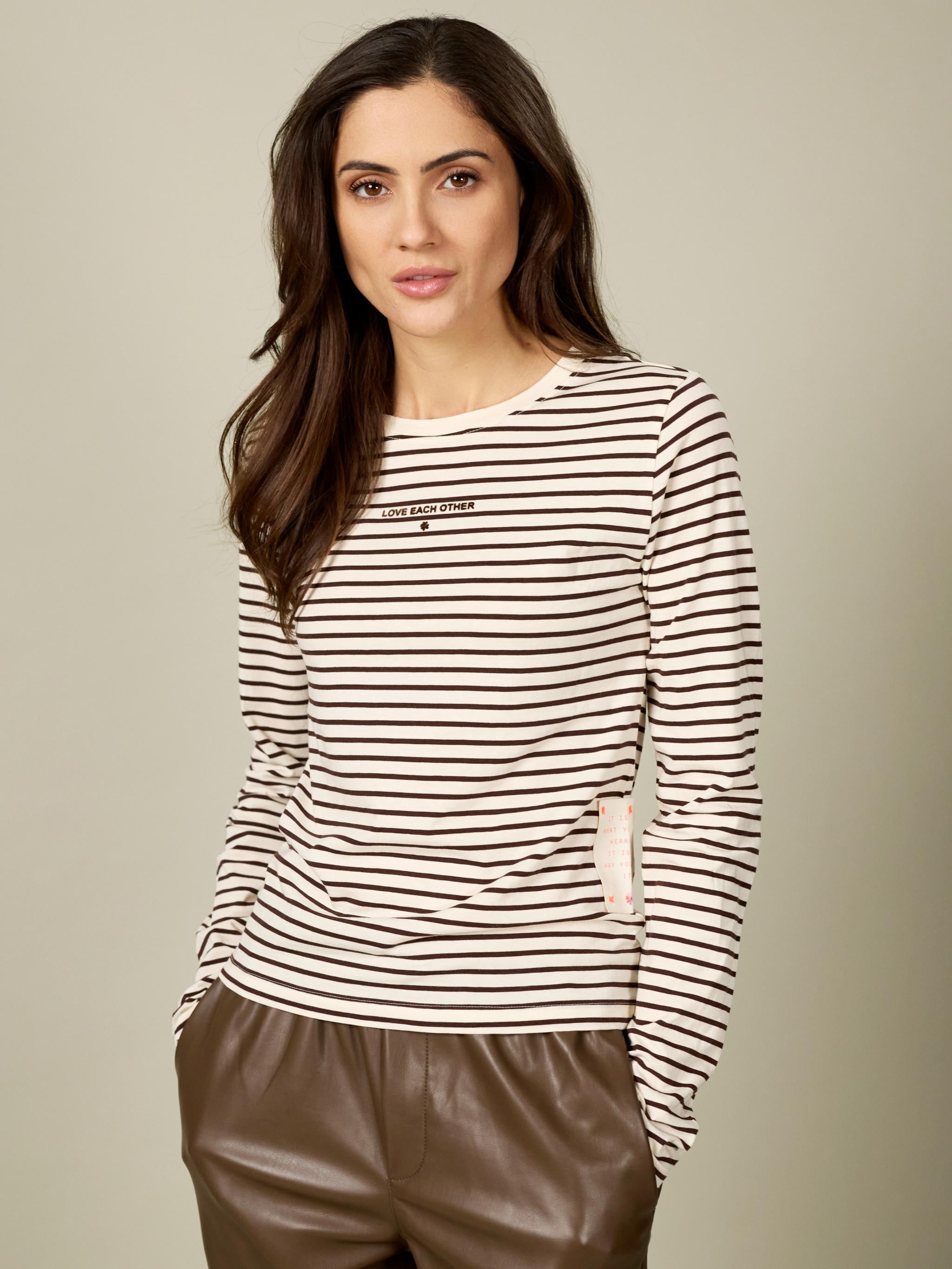 Damen Langarmshirt gestreift mit Flockprint aus Organic Cotton - Lyocell - Mischung -