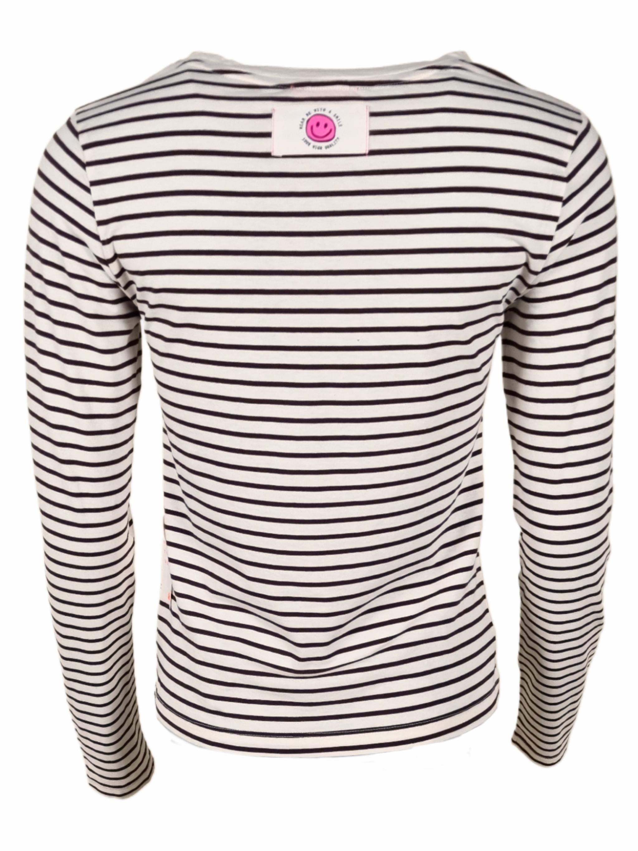 Damen Langarmshirt gestreift mit Flockprint aus Organic Cotton - Lyocell - Mischung -