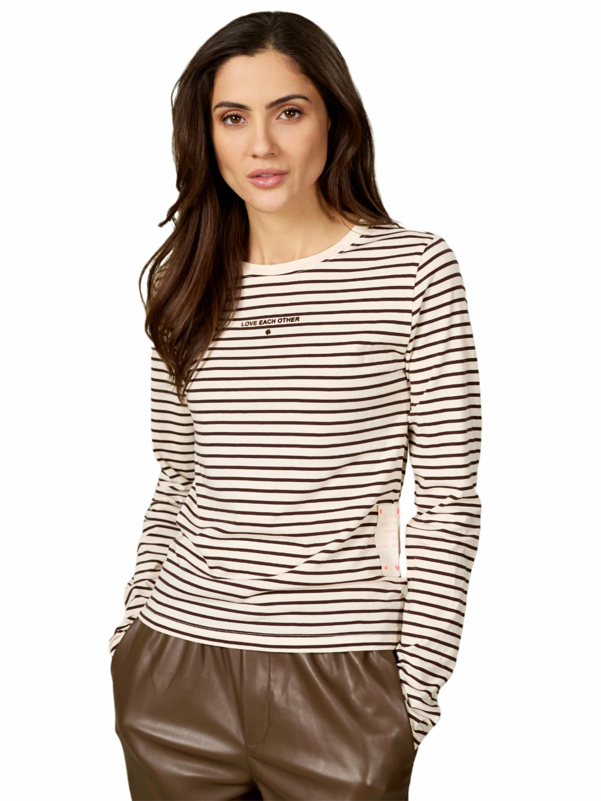 Damen Langarmshirt gestreift mit Flockprint aus Organic Cotton - Lyocell - Mischung -