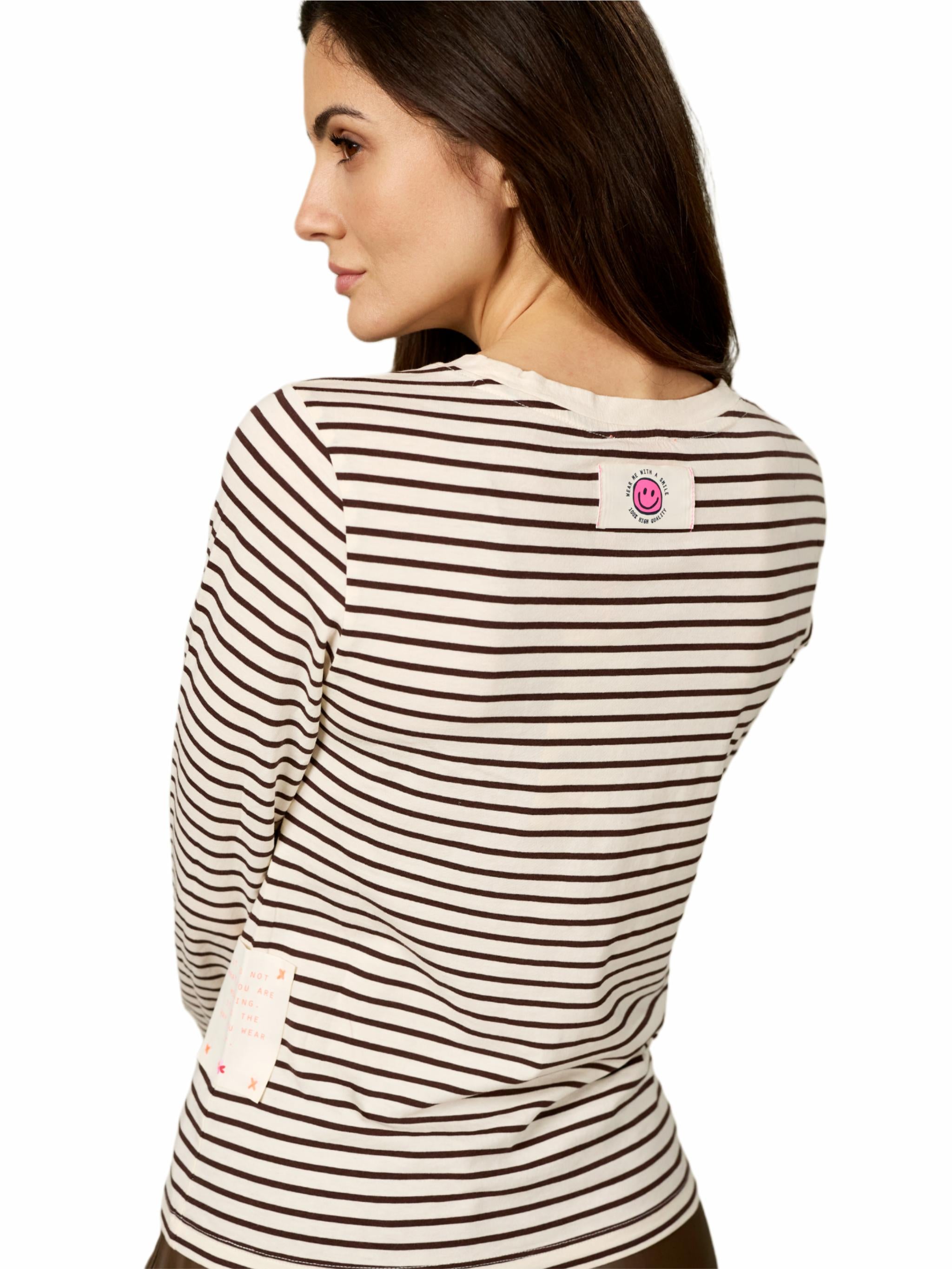 Damen Langarmshirt gestreift mit Flockprint aus Organic Cotton - Lyocell - Mischung -