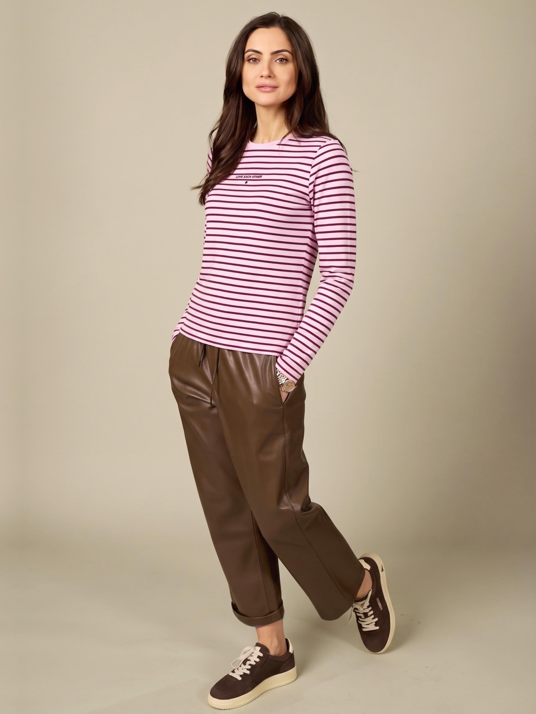 Damen Langarmshirt gestreift mit Flockprint aus Organic Cotton - Lyocell - Mischung -