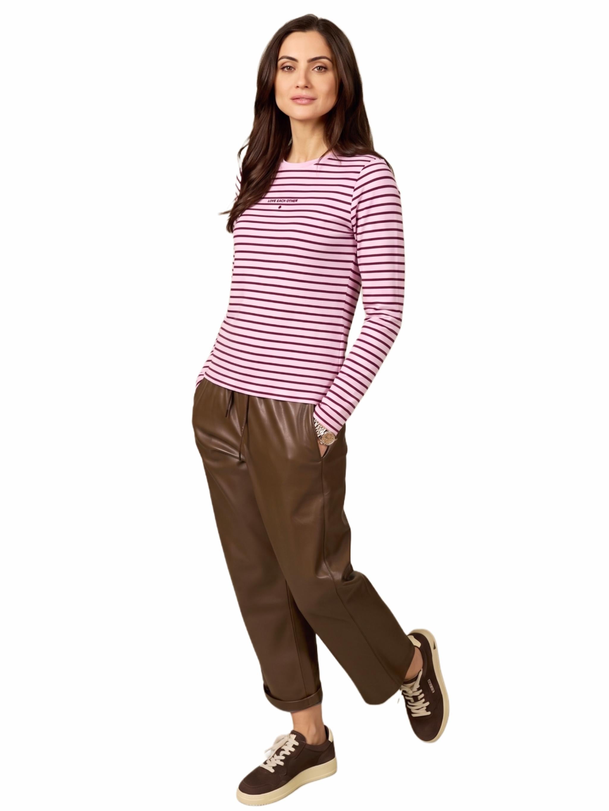 Damen Langarmshirt gestreift mit Flockprint aus Organic Cotton - Lyocell - Mischung -