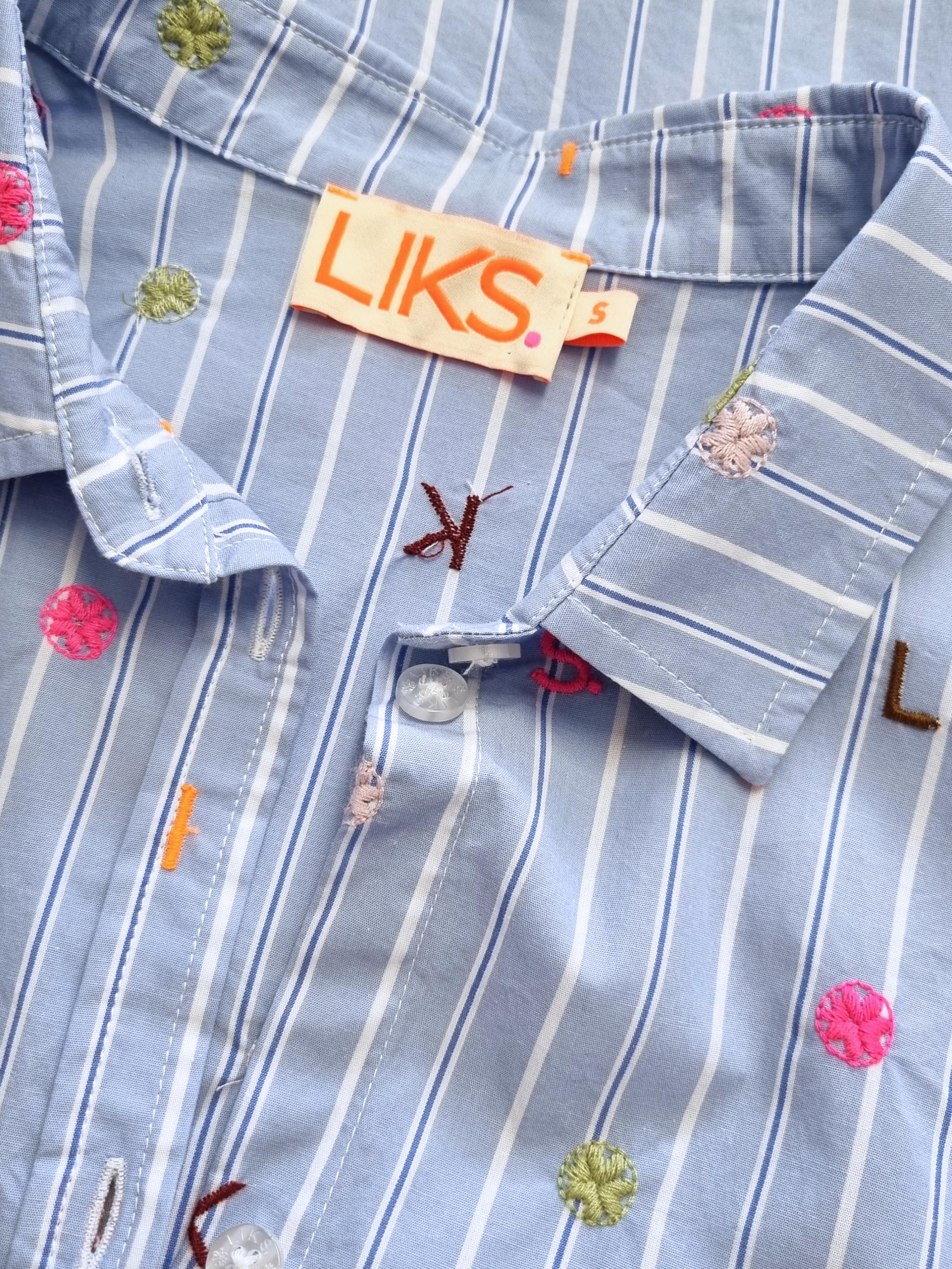 Damen Bluse gestreift mit allover Stickerei aus Baumwolle - GesaC