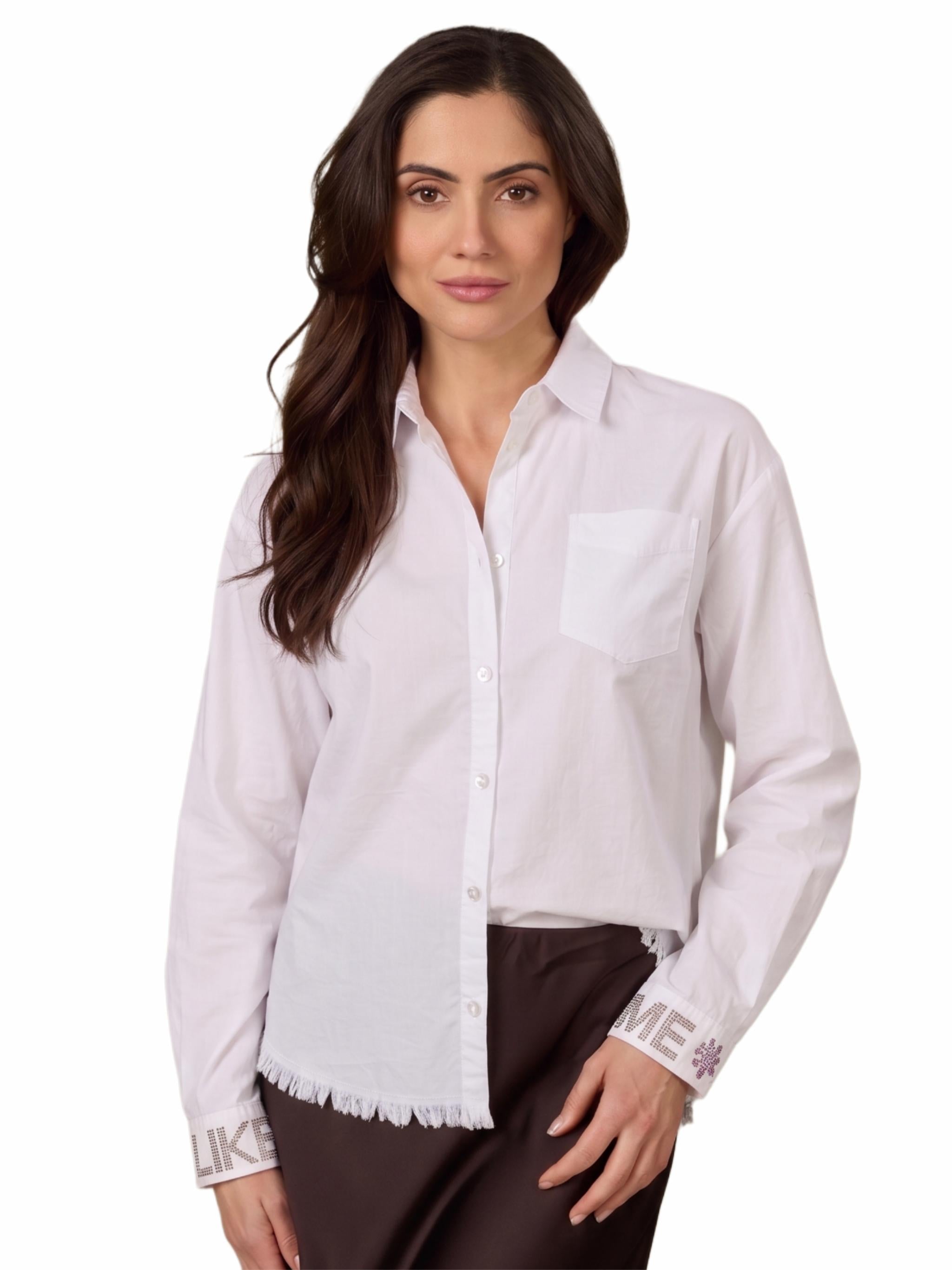 Damen Bluse uni mit gestreift mit Brusttasche, Raffung am Rückenteil aus Baumwolle - GraceC