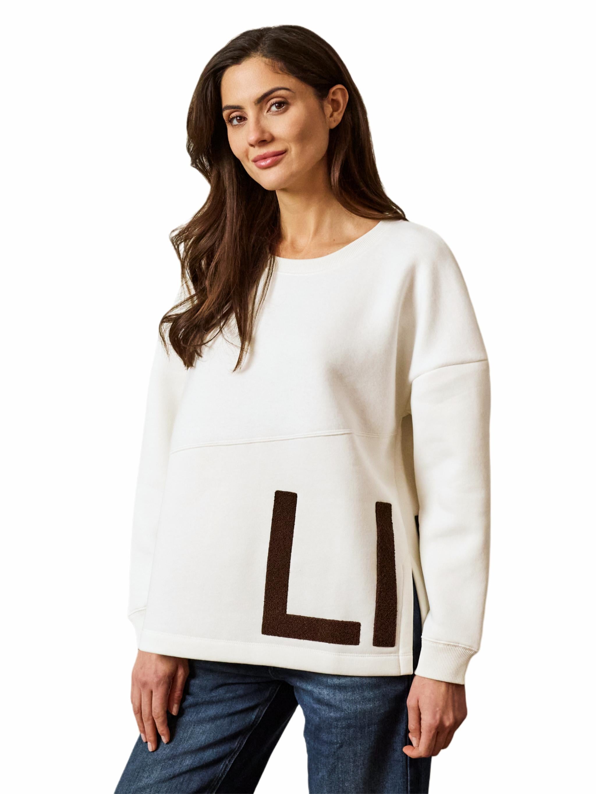 Damen Sweatshirt mit Materialmix und Teddy Patch an der Seite aus Baumwoll - Mischung -