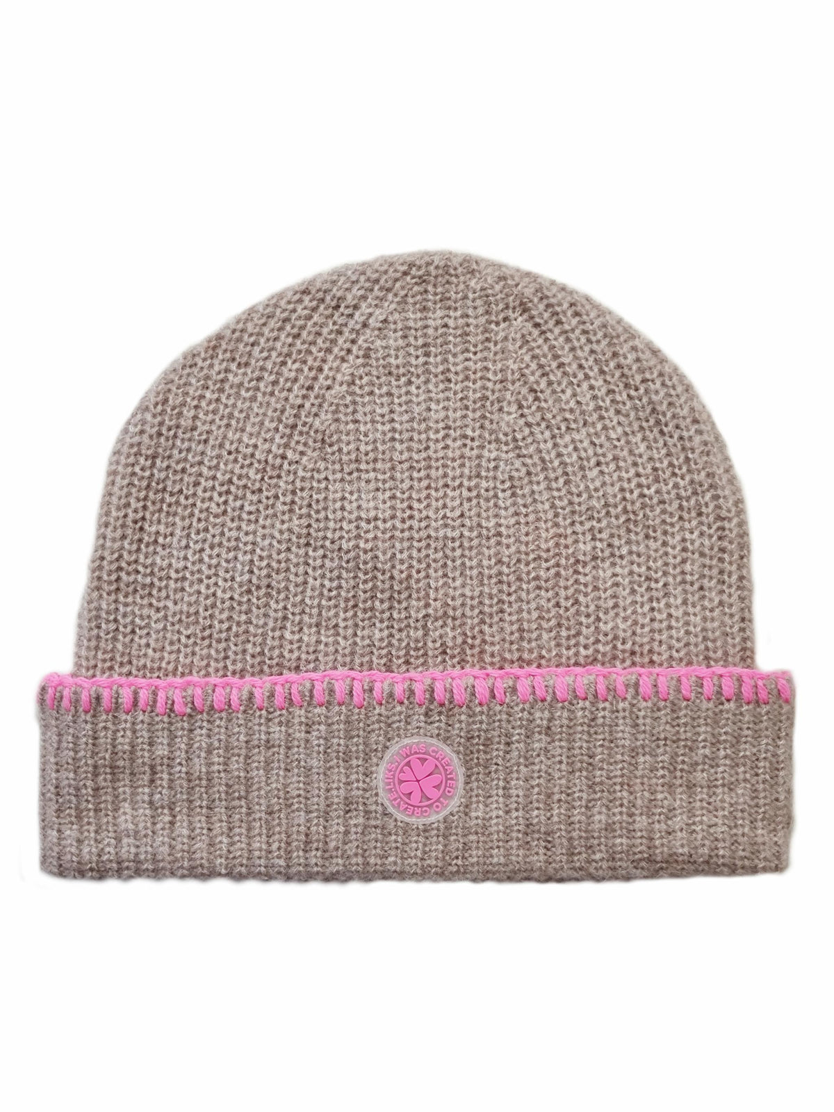 Damen Strickmütze mit Logopatch und kontrastfarbenem Handstich aus Woll - Alpaka - Mischung - Davina