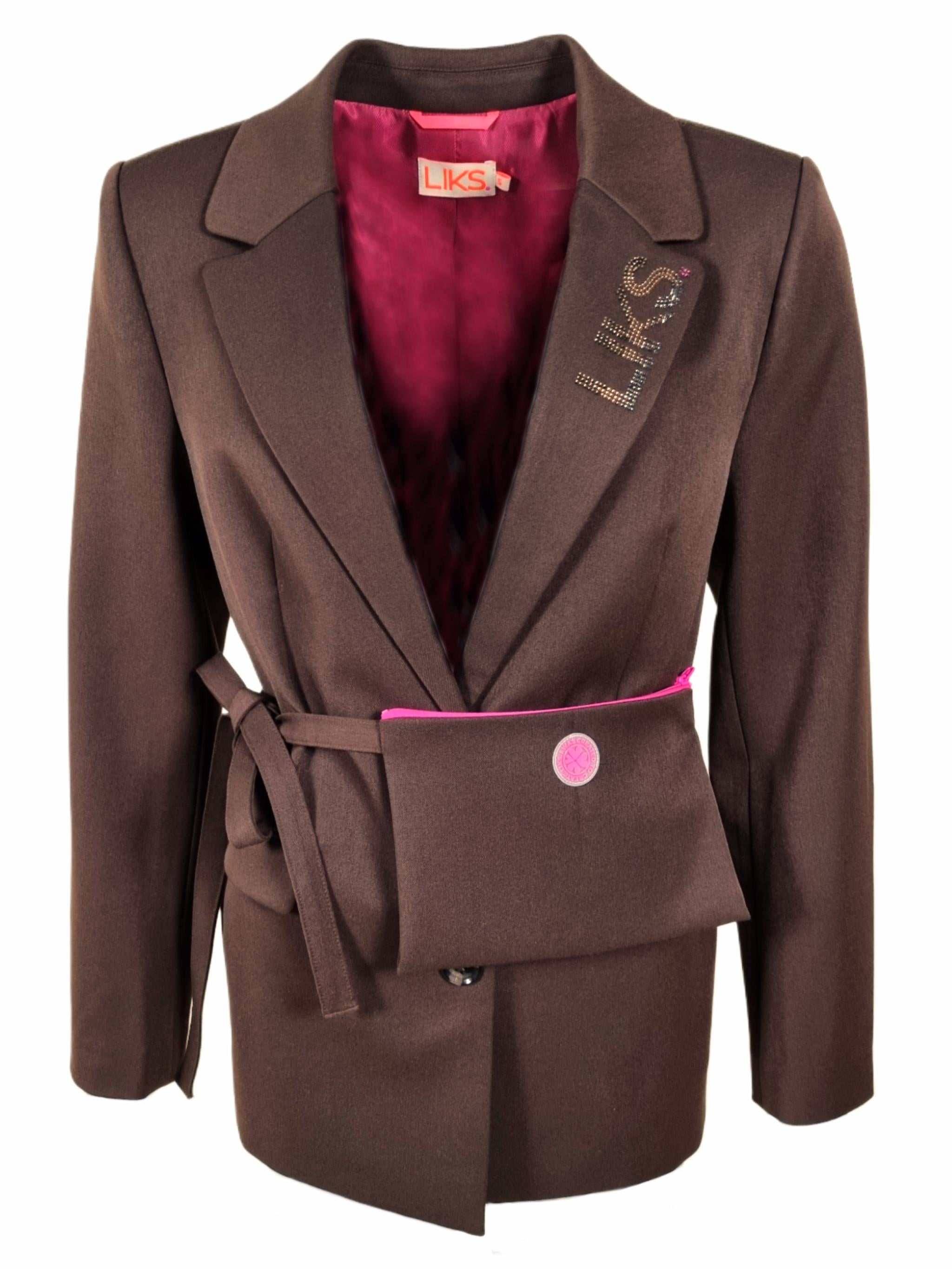 Damen Blazer mit Taschengürtel mit Applikation am Kragen - YunaC