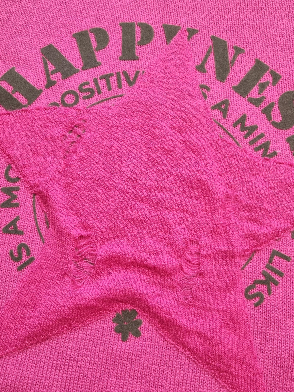 Damen Strickpullover mit Flockprint und Sternpatch am Vorderteil aus Baumwoll - Polyacryl - Mischung